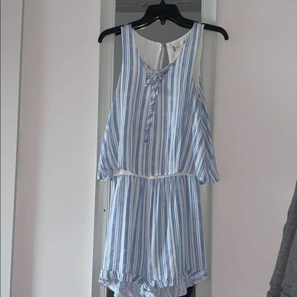Blue and white striped romper
